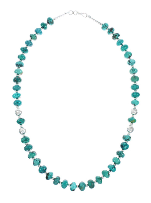 Native American Navajo Turquoise Sterling Silver Pendant Bead Necklace X10697
